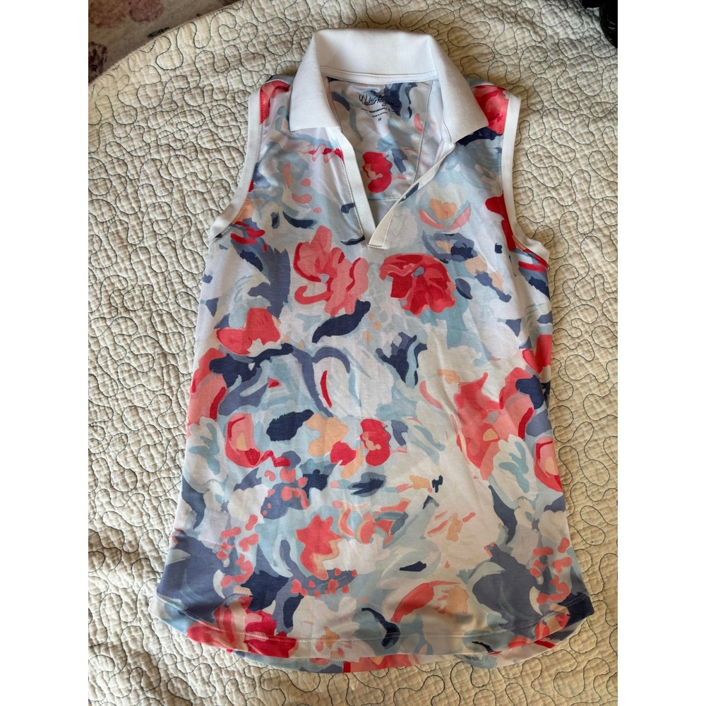 Walter Hagen Womens Sleeveless Golf Polo Shirt Floral V-Neck Performance XS‎